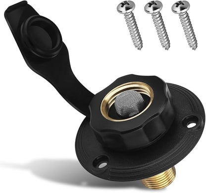 RV Water Inlet Connection City Water Fill Inlet Flange Brass,RV City Water Fill Inlet Plastic Flange with Check Valve Camper Black