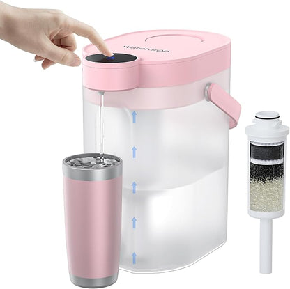 Waterdrop ED06P Electric Water Filter Pitcher, FreshTaste Rechargeable Dispenser, 17-Cup Instant Countertop Purifier, Reduce Chlorine, Lead, Copper, Purify, Soften Water, Does not Lower TDS, Pink
