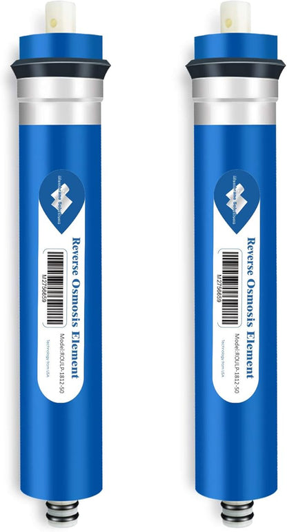 Membrane Solutions 50 GPD RO Membrane 1.75"x11.75" Standard Reverse Osmosis Membrane Filter Replacement for Kitchen Under Sink RO System and Aquarium Reef Tank, ROULP-1812-50 (2-Pack)