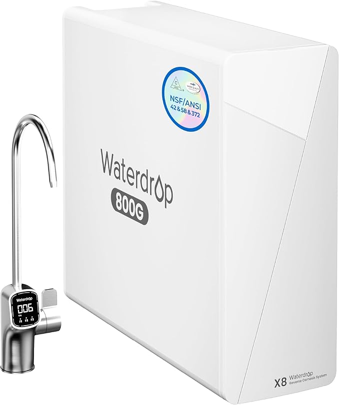 Waterdrop X8 Reverse Osmosis System, NSF/ANSI 42&58&372 Certified, 800 GPD Tankless RO Water Filter, 9-Stage Filtration, Undersink, 2:1 Pure to Drain, LED Faucet, BPA Free, [ NO Minerals Added ]