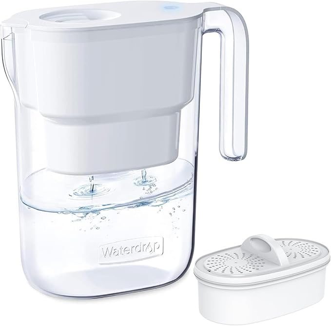 Waterdrop PT-05W Water Filter Pitcher, 7-Cup Capacity, NSF Certified, 5X Longer Filter Life, Up to 200 Gallons, for Fridge, Countertop, and Gift Giving, Reduces PFOA/PFOS, Chlorine, White