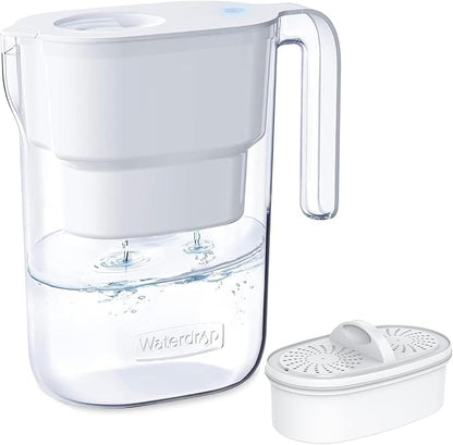 Waterdrop PT-05W Water Filter Pitcher, 7-Cup Capacity, NSF Certified, 5X Longer Filter Life, Up to 200 Gallons, for Fridge, Countertop, and Gift Giving, Reduces PFOA/PFOS, Chlorine, White