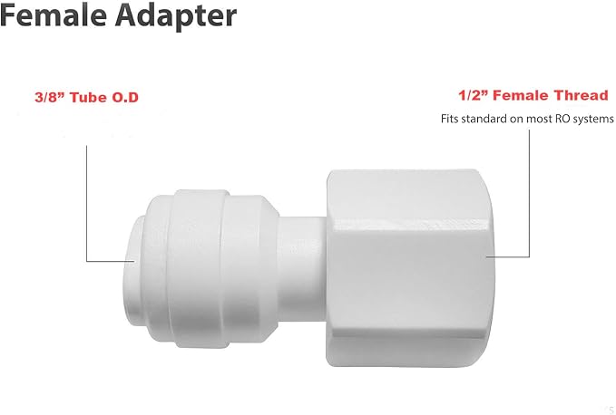 Plastic Reusable 3/8 Water Line RO Fittings 1/2 Female Threaded Tube Adapter x 3/8 Quick Connect Fitting for Water Filters and RO Systems (10, 3/8"OD*1/2"Female Thread)