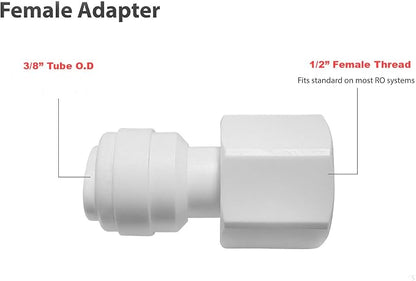 Plastic Reusable 3/8 Water Line RO Fittings 1/2 Female Threaded Tube Adapter x 3/8 Quick Connect Fitting for Water Filters and RO Systems (10, 3/8"OD*1/2"Female Thread)