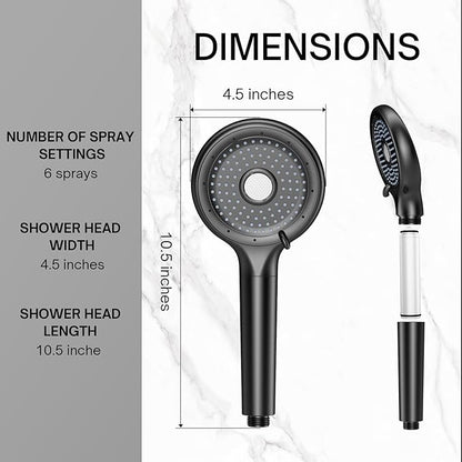 FEELSO Filtered Shower Head with Handheld, High Pressure 6 Spray Mode Showerhead with Filter, 15 Stages Water Softener Filters Beads for Hard Water-Remove Chlorine, Reduce Dry Itchy Skin, Extra Filter