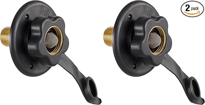 RecPro RV City Water Fill Inlet | Black | Optional Hose Elbow | Flange Brass with Check Valve | Camper | Trailer | Marine (No Hose Elbow) | Made in America (Pack of 2)
