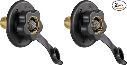 RecPro RV City Water Fill Inlet | Black | Optional Hose Elbow | Flange Brass with Check Valve | Camper | Trailer | Marine (No Hose Elbow) | Made in America (Pack of 2)