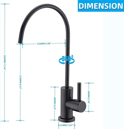 Oil Rubbed Bronze RO Faucet - 360° Swivel Drinking Water Faucet, Lead-Free Brass Water Filter Faucet Compatible with Reverse Osmosis & Under Sink Filtration Systems
