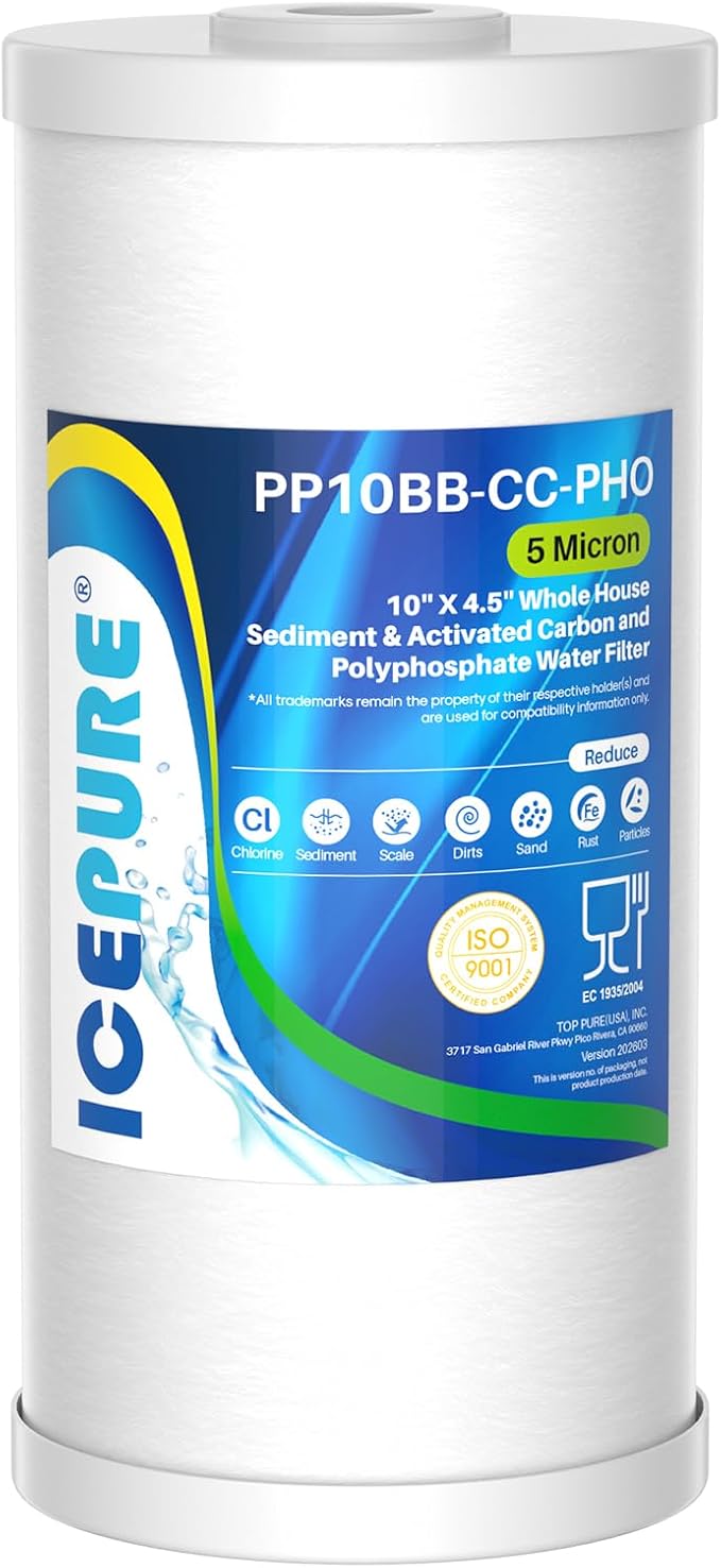 ICEPURE 5 Micron 10" x 4.5" Whole House Sediment Activated Carbon and Anti Scale Water Filter Compatible with GE FXHTC, GXWH40L, Whirlpool WHKF-GD25BB GXWH35F Dupont WFHD13001 RFC-BBSA W50PEHD, 1PACK