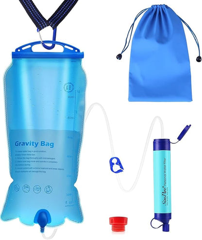 SimPure Gravity Water Filter, Portable Gravity-Fed Water Purifier with 3L Bag, Tree Strap, BPA Free Survival Gear and Equipment for Camping Hiking Emergency Preparedness