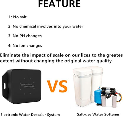 Electronic Water Descaler System Alternative Salt Free Water Softener for Whole House Reduces Limescale Prevent Deposits Build-up Hard Water