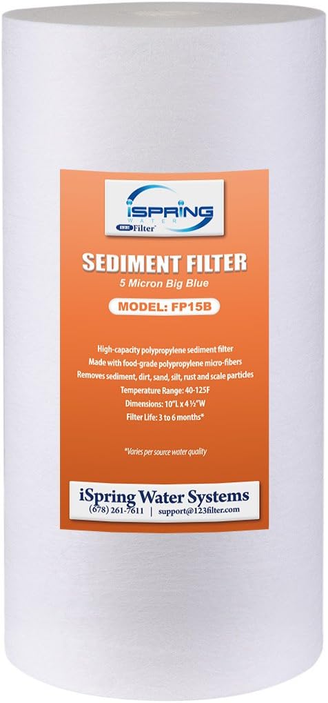 iSpring WGB21B 2-Stage Whole House Water Filtration System & FP15B Whole House Water High Capacity Premium PP Sediment Filter Replacement Cartridge, 4.5" x 10", White