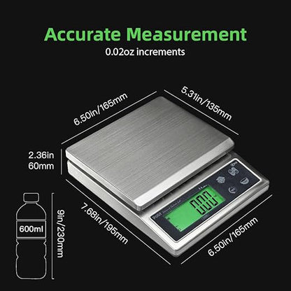 Polit Sun IP65 Waterproof Rechargeable Food Scale — 13lb/6kg High-Precision 0.5g HACCP Kitchen Scale with 150h Battery, Stainless Steel Platform & Green LCD for Seafood, Baking, Restaurant Prep