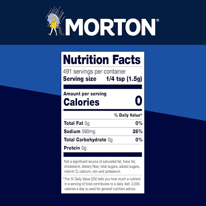Morton Plain Salt, (26 oz), 2-Pack - All-Purpose, Non-Iodized Salt, Perfect for Cooking & Table Use