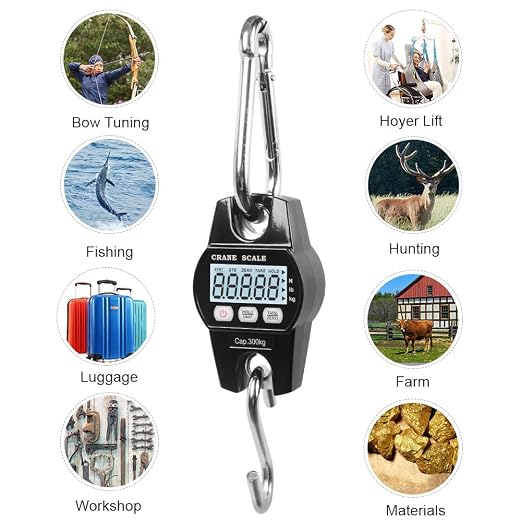 Fuzion Hanging Scale 660LB - Heavy Duty Crane Scale with Aluminum Body | Stainless Steel Hook, Hold/Tare Function, Large Display, Digital Hanging Scales for Weighing Animals, Hays, Fish, Luggage