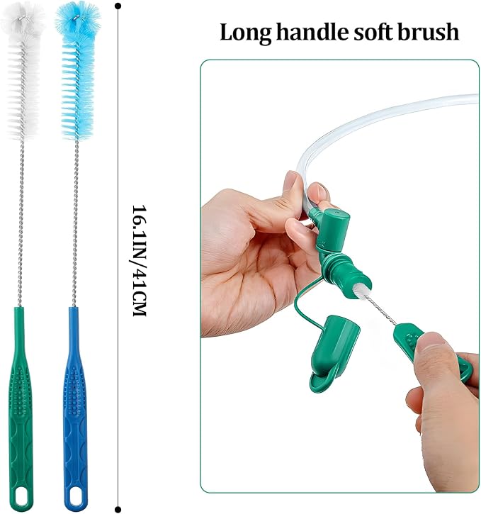Feekoon Reservoirs Backpack Accessories Hydration Bladder Cleaning Kit with Flexible Long Brush for Hose, Small Bite Valve and Big Brush, Drying Collapsible Bladder Frame, Carrying Pouch