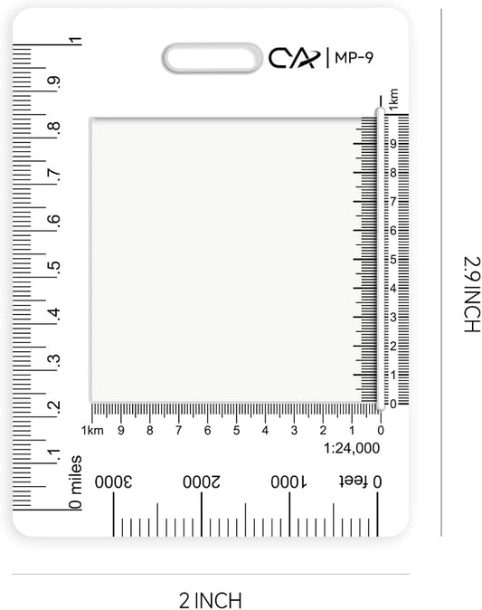 CYA MP-9 Military Map Coordinate Scale Protractor - Pocket UTM Tool | Compact UTM map protractor with mile & feet distance rulers. Features badge slot & white edge band for land navigation