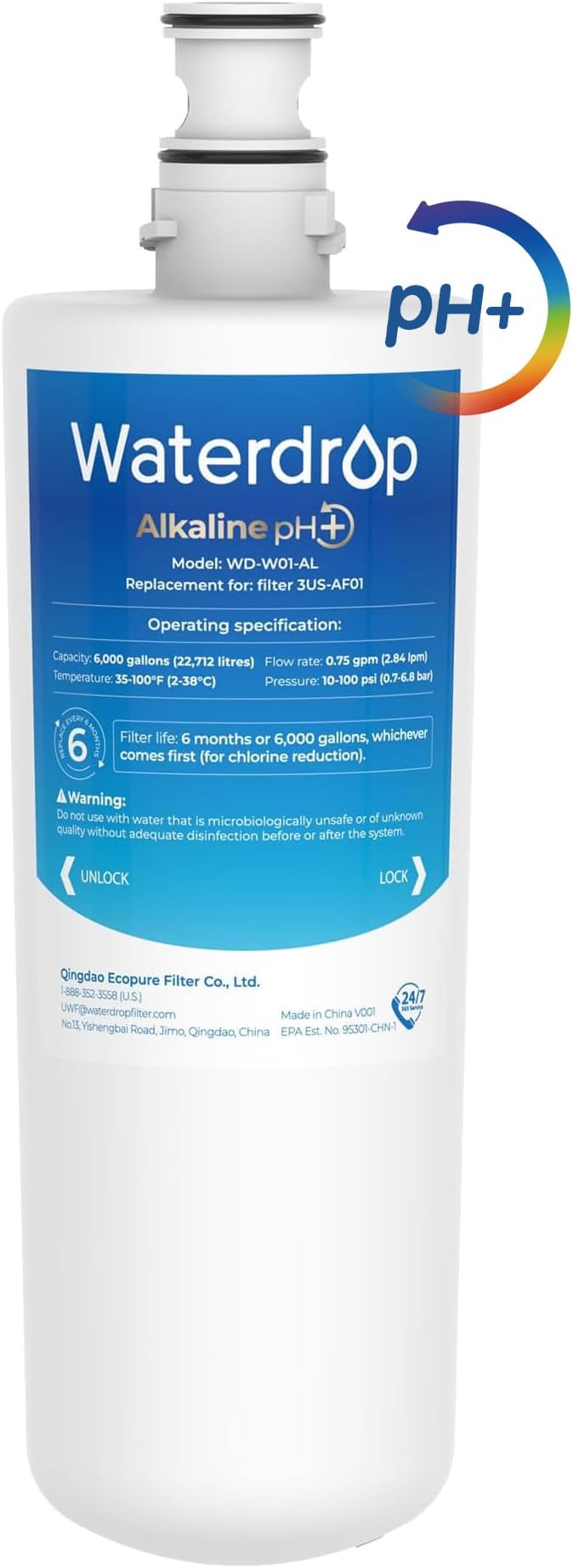 Waterdrop 3US-AF01 Under Sink Water Filter, Replacement for Filtrete® 3US-AF01, 3US-AS01, Aqua-Pure AP Easy C-CS-FF, WHCF-SRC, WHCF-SUFC, WHCF-SUF, Upgraded Alkaline Filter, 1 Pack