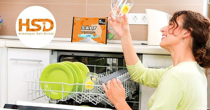 dishwasher salt 5kg powerful crystal, limescale remover on your glassware and water softener, life & improving its performance, 99% purity (5 pack)