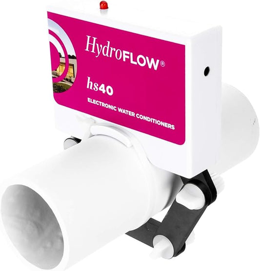 HydroFLOW HS40 | Eco Friendly Alternative to Salt Water Softeners | Descaler for Large Homes & Chemical Reducer for Residential Pools | Fits Pipes Up to 2.5" Outer Diameter