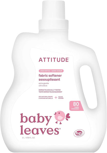 ATTITUDE Baby Fabric Softener, Plant and Mineral-Based Ingredients, HE Compatible, Vegan and Cruelty-free Laundry and Household Products, Unscented, 80 Loads, 67.6 Fl Oz