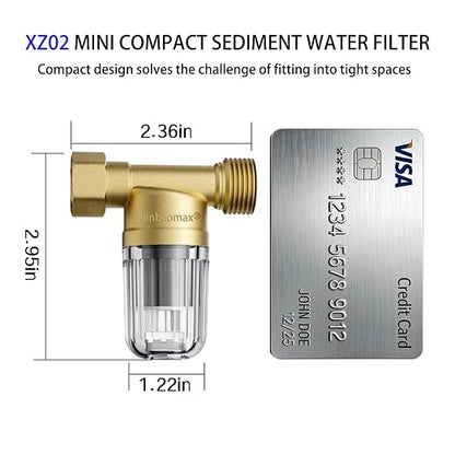 XZ02 50 Micron Reusable Washing Machine Water Filter, Compact Brass Washer Water Filter, for Washing Machine, Heater, Camping, Travel, Anti Scale Portable Sediment Filter