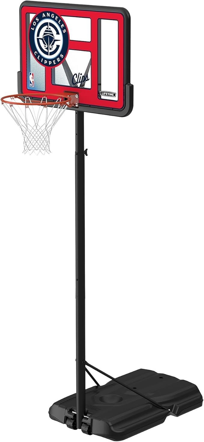 Lifetime NBA Los Angeles Clippers Portable Basketball Hoop, Adjustable Height 7.5-10 Ft, 44 Inch Shatterproof Fusion Backboard, Base with Wheels