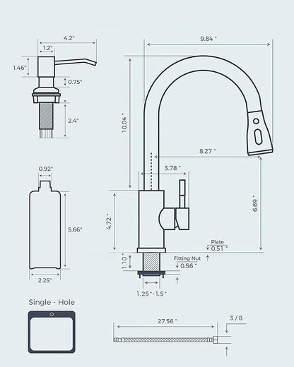 FORIOUS Gold Kitchen Faucet with Soap Dispenser and Pull Down Sprayer, Bar High Arc Single Handle Classic 3 Modes Stainless Steel Faucet for Kitchen Sink Farmhouse RV Laundry Camper