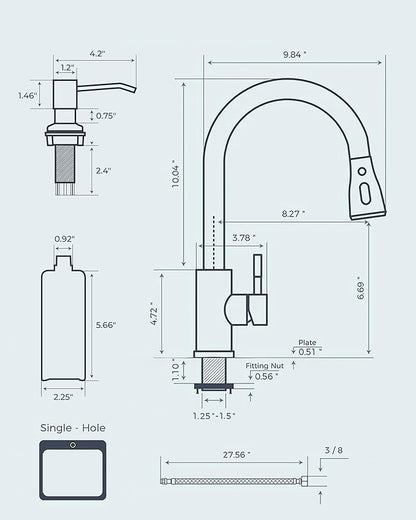 FORIOUS Kitchen Faucets with Soap Dispenser and Pull Down Sprayer, Bar High Arc Single Handle Classic 3 Modes Stainless Steel Faucet for Kitchen Sink Farmhouse RV Laundry Camper, Black Brushed