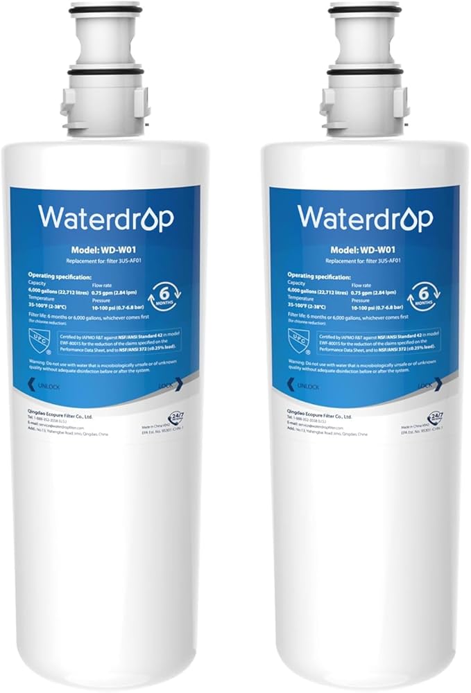 Waterdrop 3US-AF01 Under Sink Water Filter, Replacement for Standard Filtrete® 3US-AF01, 3US-AS01, Aqua-Pure AP Easy C-CS-FF, WHCF-SRC, WHCF-SUFC, WHCF-SUF, NSF/ANSI 42 Certified, 2 Pack