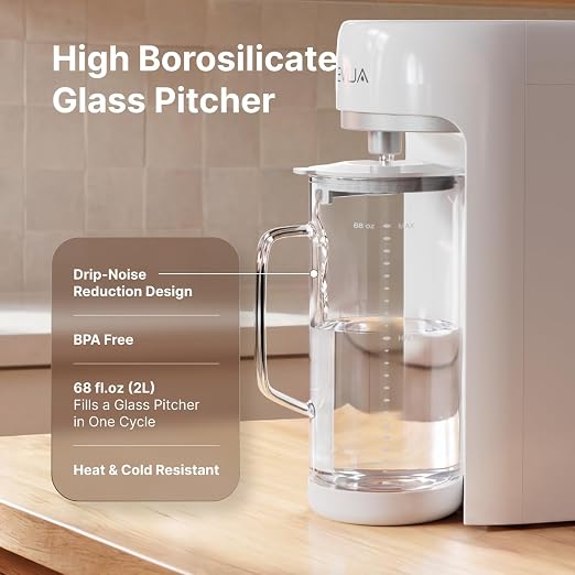 PR1-P Countertop Reverse Osmosis Water Filter System, 5 Stage RO Filtration Purifier No Plumbing Machine for Home Counter Top with 68 fl.oz(2L) Glass Pitcher, TDS and Filter Life Detection