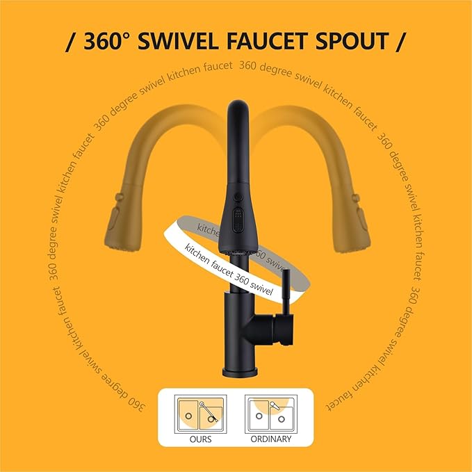 Hiqufet Black Kitchen Faucet with Pull Down Sprayer, Rv Kitchen Sink Faucets for Pot Filler, Farmhouse Camper Bar Sink Laundry Room, Fingerprint Resistant Single Hole Single Handle Stainless Steel