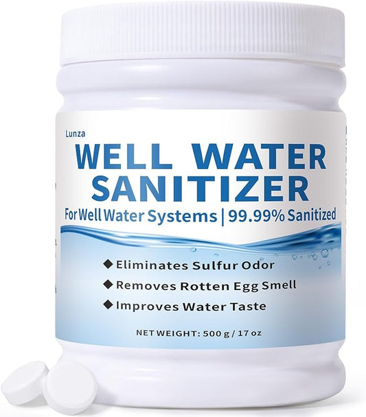 Lunza Well Water Sanitizer Kit – 99.99% Well Cleaning Strength | Removes Sulfur Odors, Rotten Egg Smells & Iron Buildup | Non-Toxic, Food-Grade Safe | Ideal for Shallow and Deep Wells
