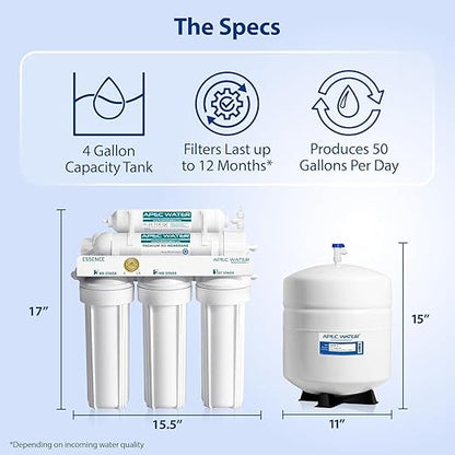 APEC Water 5-Stage Under Sink Reverse Osmosis Water Filter System with Extra High Capacity Pre-Filter Set, Essence Series, WQA Certified, 50 GPD, Removes 99.99% of Contaminants, Home Water Filtration