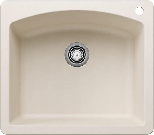 BLANCO 443060 Diamond Silgranit Single Bowl Sink Drop-In or Undermount, 25" L X 22" W - Soft White