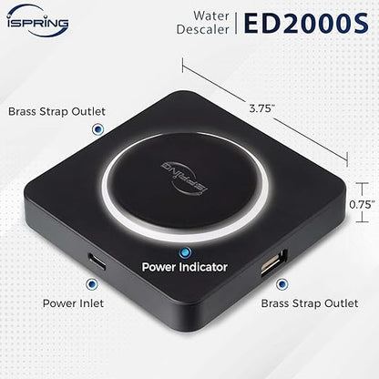 iSpring ED2000S Whole House Descaler, Alternative Electronic Salt-Free Hard Water Conditioner, Breathing LED Light Design with Magnet, Prevent Rust and Scale Build-up, Black