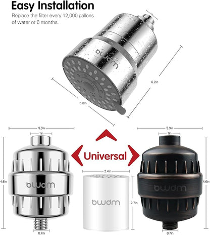 Shower Filter Replacement Cartridge, 15 stage, High Output, Vitamin C, Removing Heavy Metals Hard Water.Universal with Any Shower Filter of Similar Design.Pack of 2