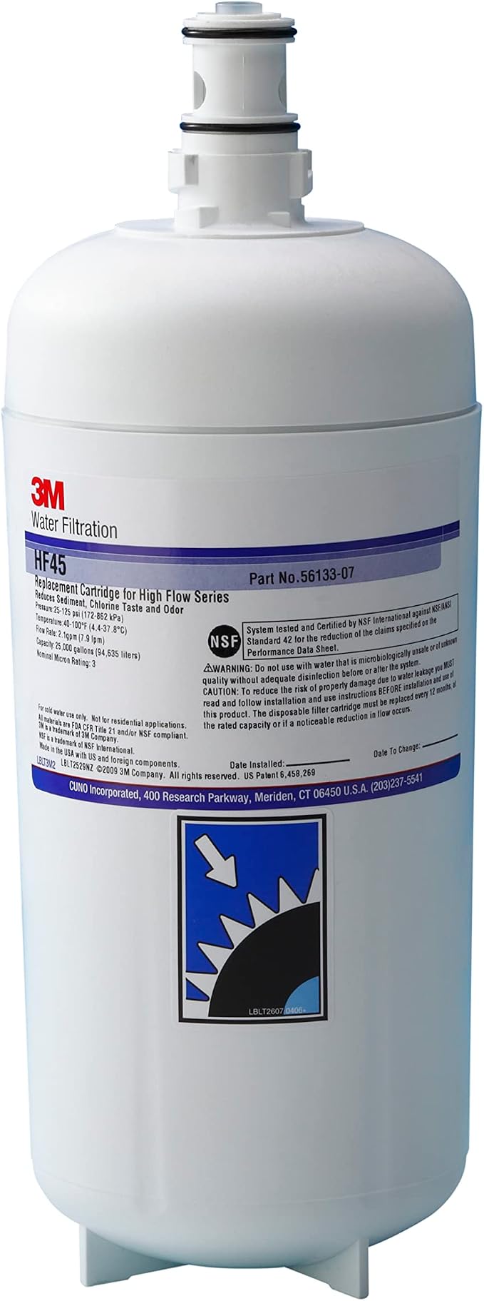 3M High Flow Series Filter Cartridge HF45 | For BEV145 System, Reduces Bacteria, Sediment, Chlorine Taste & Odor, Cyst, Microplastics