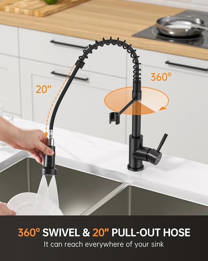 APPASO Black Kitchen Faucet with Soap Dispenser & Pull Down Sprayer | NSF/ANSI/CAN 372 & Lead-free, SUS304 Stainless Steel 3 Modes Faucet for Farmhouse, Bar & RV
