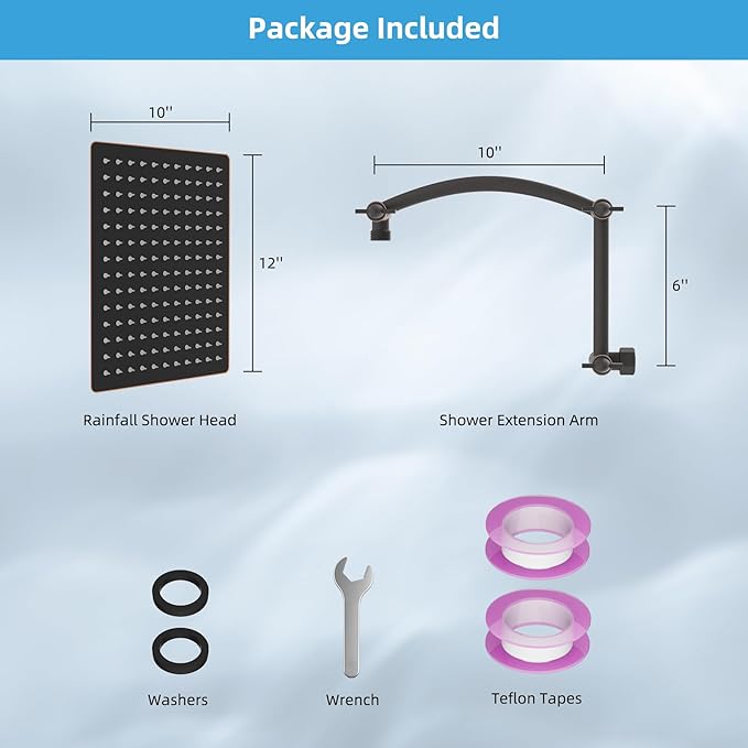 Hibbent All Metal cUPC Certified Rain Shower Head, 12'' High Pressure Rainfall Showerhead with 16" Shower Head Extension Arm, Brass Adjustable Shower Arm Extender, fixed Showerheads, Oil Rubbed Bronze