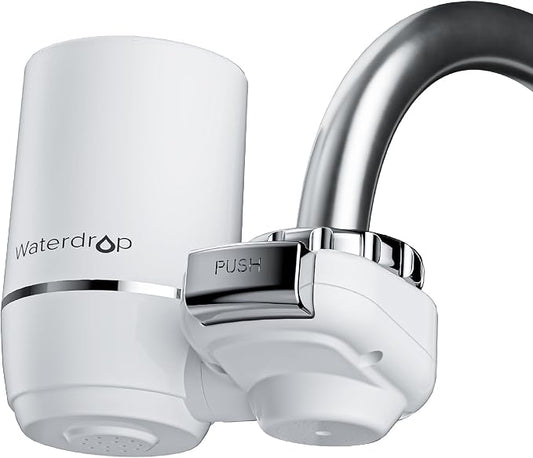 Waterdrop FC-02 Faucet Water Filter for Skin Care, Bathroom Sink Filter | Reduces Chlorine, NSF Certified Faucet 0.01μm Ultra-Filtration Water Filter, Lead-Free Material, 320 Gallons, White, 1 Filter