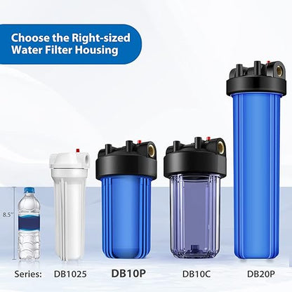 SimPure Whole House Water Filter Housing (DB10P), 10" x 4.5" Sediment Carbon Filter Universal Housing, Pre-Filtration System for Well and City Water, 1" NPT Port, Pressure Release