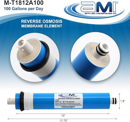 APPLIED MEMBRANES INC. 100 GPD Reverse Osmosis Membrane | RO Membrane Water Filter Replacement for Reverse Osmosis Water Filtration System | 1.8? x 12? Universal Compatibility, Pack of 10