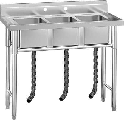 Garvee Stainless Steel 3 Compartment Commercial Sink, 11x19 Inch Basins with 2 Drainboards, NSF Certified Undermount Utility Sink for Restaurant Kitchen Bar