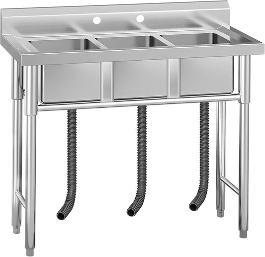 Garvee Stainless Steel 3 Compartment Commercial Sink, 11x19 Inch Basins with 2 Drainboards, NSF Certified Undermount Utility Sink for Restaurant Kitchen Bar