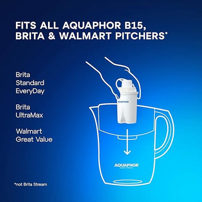 AQUAPHOR 7 Cup Ideal Water Filter Pitcher with 3 x B15 Filter | Reduces Chlorine & Heavy Metals | Fast Flow Water Filtration | BPA-Free & Dishwasher Safe | Improved & Filtered Water | Dark Blue