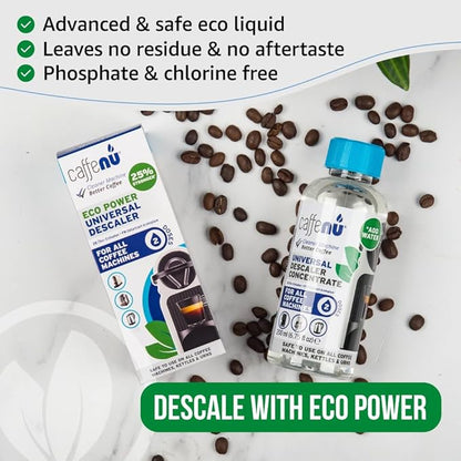 Universal Coffee Machine Descaling Solution. Coffee Machine Descaler Liquid 2 Uses. Descaler Kit. Part of your Barista Accessories Set. Compatible with Nespresso, Phillips, Lavazza, Verismo and More!