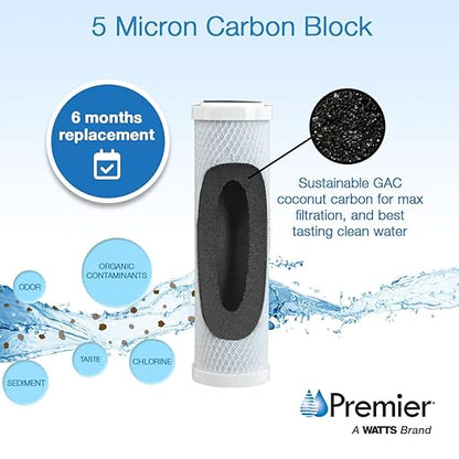Watts Premier 2-Pack 5-Micron High-Flow Plex Cartridge for Whole House WH-LD and Under Counter Filtration Systems, Water Filter Replacement, Extra-Fine Sediment Filter, Carbon Filter
