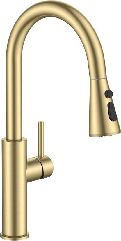 FORIOUS Kitchen Faucet with Pull Down Sprayer, High Arc Single Handle, Gold | Stainless Steel Single Lever Kitchen Sink Faucet 1 or 3 Hole, Suitable for Farmhouse, Camper, Laundry Room, Rv, Outdoor