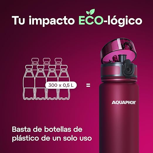 AQUAPHOR City Water Filter Bottle 500 ml | Portable Filtered Water Bottle with Integrated Water Purifier | BPA-Free | Reusable Bottle with Water Filter for Camping, Travel & Outdoor Use | Ruby Red